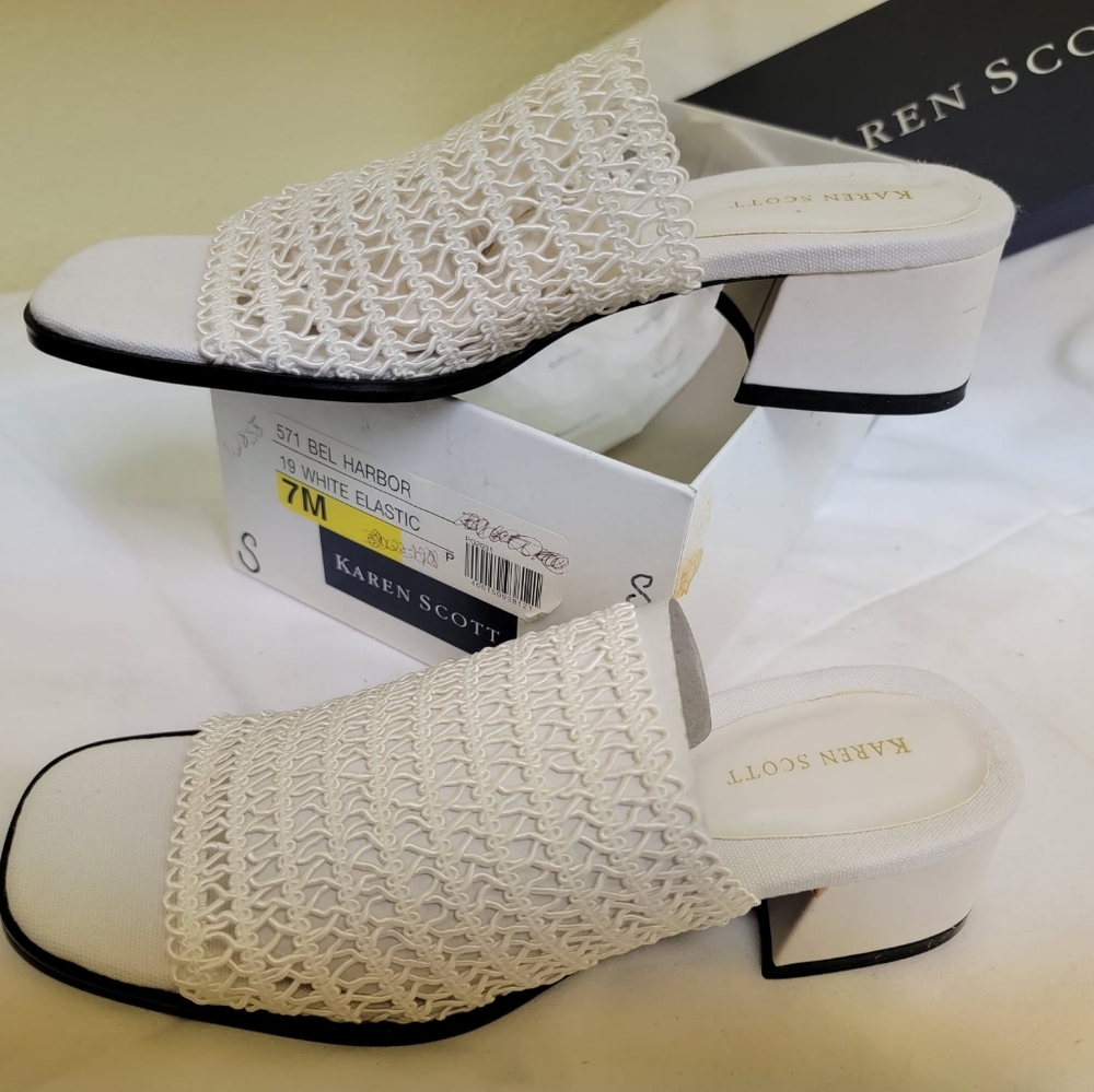 Karen Scott White Mules with Woven Texture